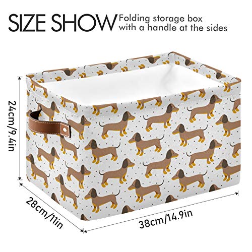 Mazeann Dachshunds Dog with Dots Storage Basket Bin Collapsible Foldable for Clothes Toys Storage Cabinets Waterproof Storage Box 15 x 11 x 9.5 inches, White, 1PC