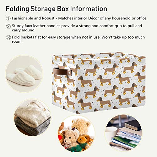 Mazeann Dachshunds Dog with Dots Storage Basket Bin Collapsible Foldable for Clothes Toys Storage Cabinets Waterproof Storage Box 15 x 11 x 9.5 inches, White, 1PC