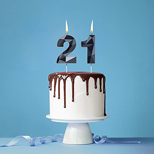 21st Number Birthday Candles 3D Diamond Shape Numeral Candles Happy Birthday 21 Candles Cake Topper for Birthday Wedding Decoration Theme Party Anniversary, 2 Inch (Black)