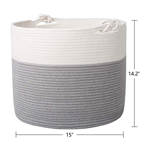Goodpick Grey Cotton Laundry Basket And Small Rope Basket