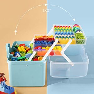 Sooyee Craft Organizers and Storage,Plastic Box with 3-Tier Fold Tray and Handle,Portable Lockable Container for Arts, Crafts,Cosmetic, Sewing, Toy, Washi Tape, Lego,13.4x7.5x8.9 in,Clear/White