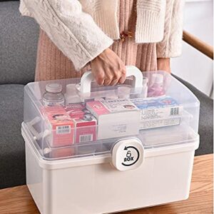 Sooyee Craft Organizers and Storage,Plastic Box with 3-Tier Fold Tray and Handle,Portable Lockable Container for Arts, Crafts,Cosmetic, Sewing, Toy, Washi Tape, Lego,13.4x7.5x8.9 in,Clear/White