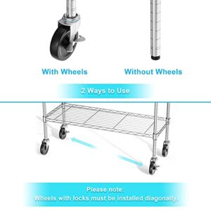 Auslar 4-Shelf Storage Shelves with Casters Heavy Duty 4 Tiers Rolling Cart Utility Racks Adjustable Wire Metal Shelving, Chrome