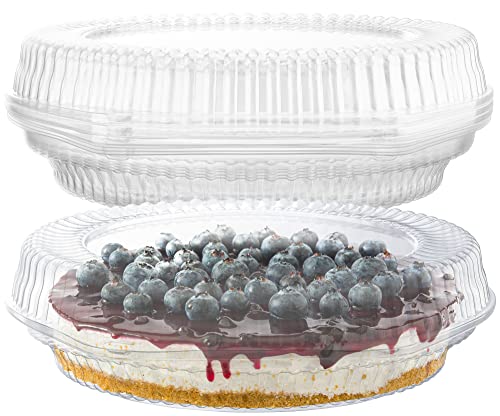 Supellectilem 10" Plastic Disposable Pie Containers with Hinged Locking Lids | 5 Round Pie Keepers/Flan Cake Containers for Transport