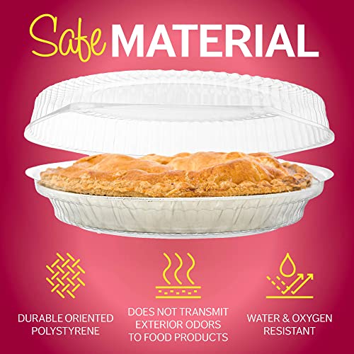 Supellectilem 10" Plastic Disposable Pie Containers with Hinged Locking Lids | 5 Round Pie Keepers/Flan Cake Containers for Transport