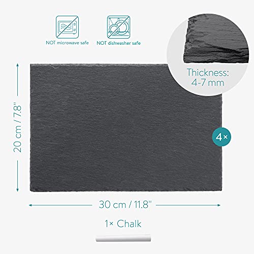 Navaris Natural Slate Serving Plates - Set of 4 Place Mat Serving Trays - Medium Rectangular Stone Table Mat Serving Platter Tiles - 11.8" x 7.8"