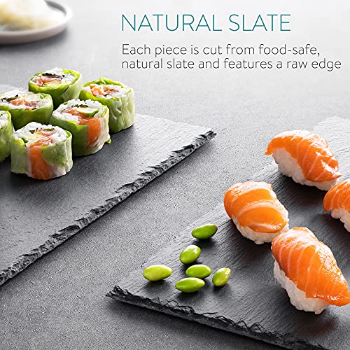 Navaris Natural Slate Serving Plates - Set of 4 Place Mat Serving Trays - Medium Rectangular Stone Table Mat Serving Platter Tiles - 11.8" x 7.8"