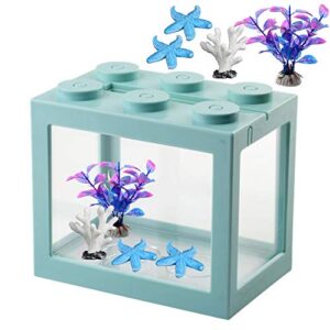 small betta fish tank, large fish tank fish bow aquarium with imitation starfish coral decoration, clear stackable cube tank for ant feeding jellyfish goldfish moss balls insects,76oz