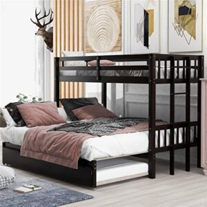 cjlmn twin over twin/king bunk beds with trundle, wooden twin over twin/full/queen/king bunk bed, accommodate 4 people extendable bunk beds with ladder and safety rail for kids and teens