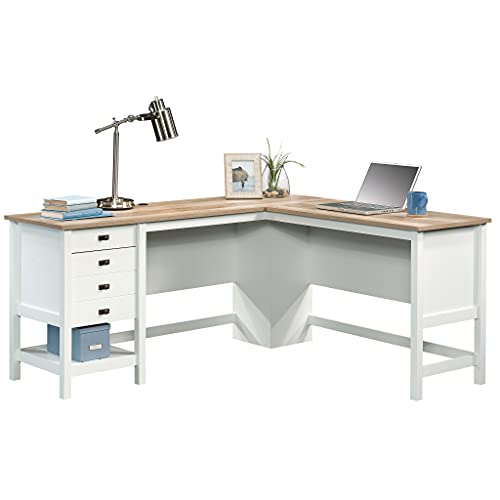 Sauder Cottage Road L-Desk, L: 65.11" x W: 58.66" x H: 29.76", Soft White Finish