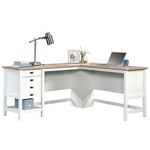 Sauder Cottage Road L-Desk, L: 65.11" x W: 58.66" x H: 29.76", Soft White Finish