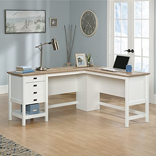 Sauder Cottage Road L-Desk, L: 65.11" x W: 58.66" x H: 29.76", Soft White Finish