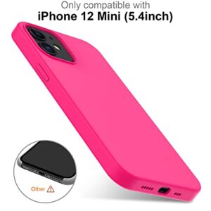 DEENAKIN iPhone 12 Mini Case with Screen Protector,Soft Flexible Silicone Gel Rubber Bumper Cover,Slim Fit Shockproof Protective Phone Case for iPhone 12 Mini 5.4" Hot Pink