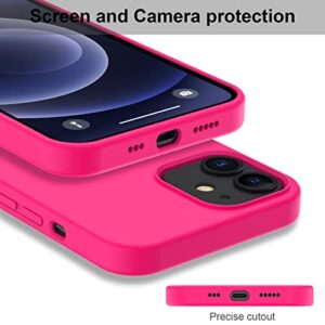 DEENAKIN iPhone 12 Mini Case with Screen Protector,Soft Flexible Silicone Gel Rubber Bumper Cover,Slim Fit Shockproof Protective Phone Case for iPhone 12 Mini 5.4" Hot Pink