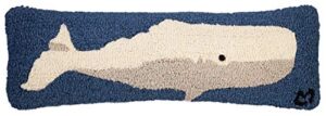 chandler 4 corners artist-designed classic whale hand-hooked wool decorative throw pillow (8” x 24”)