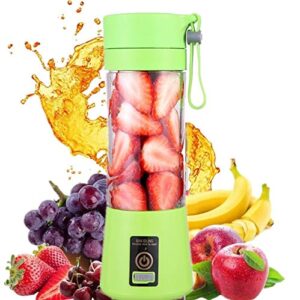 hanbo electric portable juicer blender cup, household fruit mixer with six blades in 3d, 380ml usb rechargeable juice blender magnetic secure switch electric fruit mixer (light green)