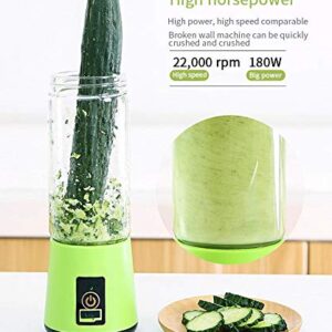 HANBO Electric Portable Juicer Blender Cup, Household Fruit Mixer with Six Blades in 3D, 380ml USB Rechargeable Juice Blender Magnetic Secure Switch Electric Fruit Mixer (Light Green)