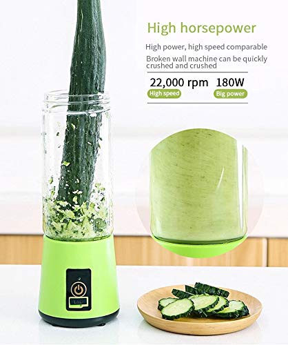 HANBO Electric Portable Juicer Blender Cup, Household Fruit Mixer with Six Blades in 3D, 380ml USB Rechargeable Juice Blender Magnetic Secure Switch Electric Fruit Mixer (Light Green)