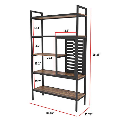 Weehom 5-Tier Adjustable Industrial Bookshelf, Modern Wood Bookcase with Stable Metal Frame, Open Storage Shelves Standing Shelving Unit for Living Room Bedroom Kitchen Office