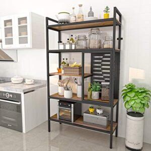 Weehom 5-Tier Adjustable Industrial Bookshelf, Modern Wood Bookcase with Stable Metal Frame, Open Storage Shelves Standing Shelving Unit for Living Room Bedroom Kitchen Office