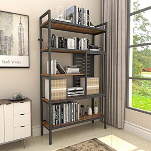 Weehom 5-Tier Adjustable Industrial Bookshelf, Modern Wood Bookcase with Stable Metal Frame, Open Storage Shelves Standing Shelving Unit for Living Room Bedroom Kitchen Office
