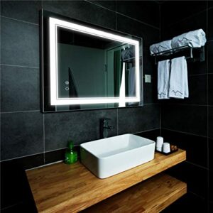 led bathroom mirror wall-mounted vanity mirror with anti fog,dimmable waterproof smart touch button makeup mirror with lights vertical & horizontal (32x24 inch)
