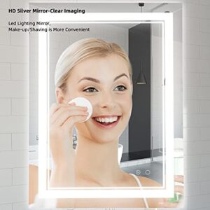 LED Bathroom Mirror Wall-Mounted Vanity Mirror with Anti Fog,Dimmable Waterproof Smart Touch Button Makeup Mirror with Lights Vertical & Horizontal (32x24 Inch)