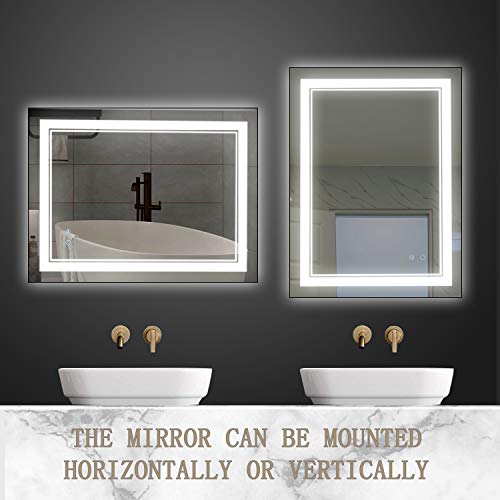 LED Bathroom Mirror Wall-Mounted Vanity Mirror with Anti Fog,Dimmable Waterproof Smart Touch Button Makeup Mirror with Lights Vertical & Horizontal (32x24 Inch)