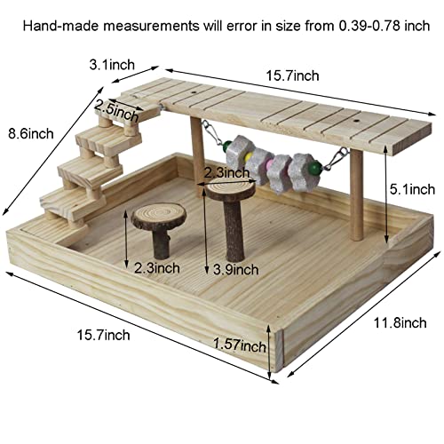 Hamiledyi Dwarf Hamster Activity Playground Natural Wood Gerbil Climbing Platform Mice Living Gym System Set Syrian Exercise Cage Accessories with Lava Stone String Chewing Toy Ladder Bridge Ramp