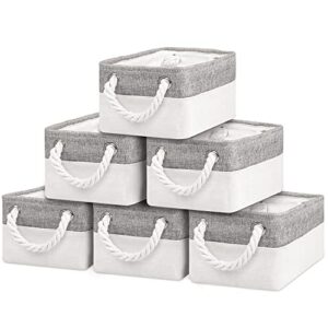 basket for organizing cube stgorage bin - small 6 pack fabric storage cubes collapsible baskets for shelves with rope, bins for organization closet cloth toy laundry canvas (grey&white 12x8x5.2 inch)