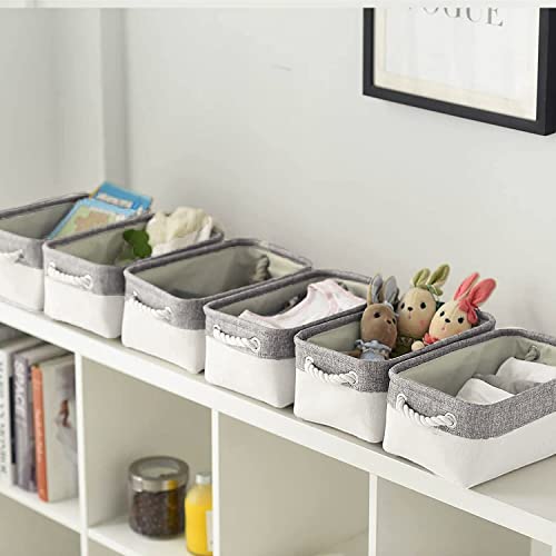 Basket for Organizing Cube Stgorage Bin - Small 6 Pack Fabric Storage Cubes Collapsible Baskets for Shelves with Rope, Bins for Organization Closet Cloth Toy Laundry Canvas (Grey&White 12x8x5.2 inch)