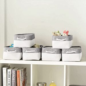 Basket for Organizing Cube Stgorage Bin - Small 6 Pack Fabric Storage Cubes Collapsible Baskets for Shelves with Rope, Bins for Organization Closet Cloth Toy Laundry Canvas (Grey&White 12x8x5.2 inch)