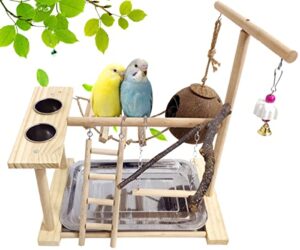 hamiledyi bird playground for conures parrot playstand cockatiel play stand wood perch gym playpen ladder swing chew toy with feeder cups for lovebirds parakeet cage accessories exercise platform