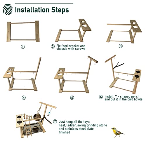 Hamiledyi Bird Playground for Conures Parrot Playstand Cockatiel Play Stand Wood Perch Gym Playpen Ladder Swing Chew Toy with Feeder Cups for Lovebirds Parakeet Cage Accessories Exercise Platform