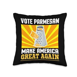 Parmesan Cheese Please Vote Parmesan Cheese Make America Grate Again Pun Throw Pillow, 16x16, Multicolor