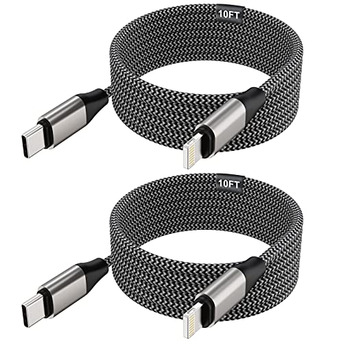 SUPVOL iPhone USB C to Lightning Cable, 2 Pack 10ft MFi 20W iPhone Fast Charger Nylon Braided Extra Long Cord Compatible with iPhone 14/13/12/12 Pro Max/12 Pro/11/11 Pro/X/XS/XR/XS Max/8/8 Plus/SE