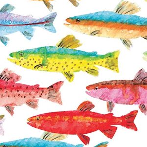 printed tissue paper for gift wrapping with design (colorful painted fish), 24 large sheets (20x30)