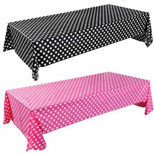 2 pieces polka dot tablecloth polka dot plastic tablecloth white polka dot plastic tablecloth 54 x 108 inches polka dot table cover for party decorations (pink and black background)