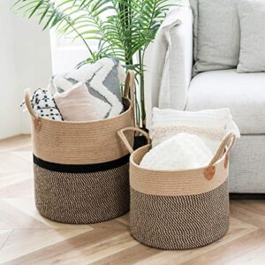 chicvita large jute basket woven storage basket with handles (set of 2)