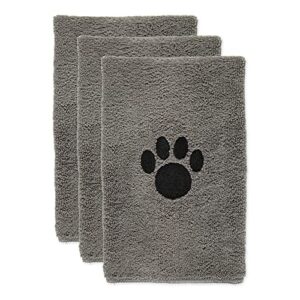 bone dry pet grooming towel collection embroidered absorbent microfiber drying set, 15x30, gray, 3 count