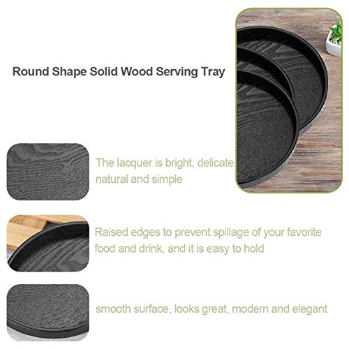 Wooden Serving Tray, Round Shape Solid Wood Snack Food Tray for Serving Breakfast, Coffee, Dinner, Wine, Tea, Bar(21cm)