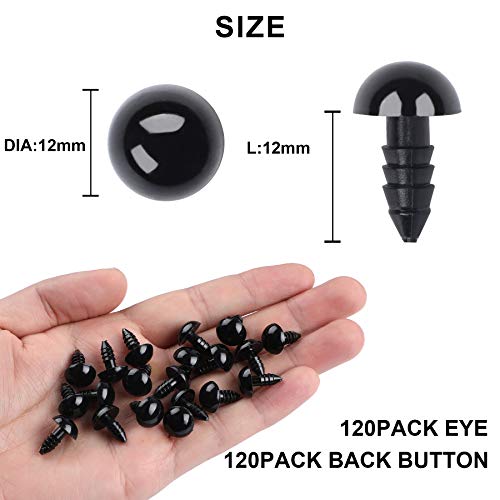 120PCS Plastic Safety Crochet Eyes Bulk with 120PCS Washers for Crochet Crafts (0.48Inch/12mm)