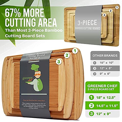 Wood Bamboo Cutting Board - Set of 3 - and Food Grade Oil Spray by Greener Chef