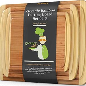 Wood Bamboo Cutting Board - Set of 3 - and Food Grade Oil Spray by Greener Chef