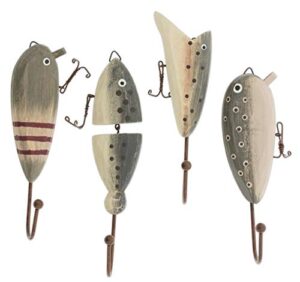 wooden fish lure wall hooks, set of 4