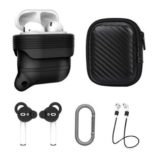 www protective case designed for apple airpods 2 & 1 , 5 in 1 accessories set silicone cover for airpods 2 and 1 charging case with airpods covers/anti-lost lanyards/keychain/carrying box black