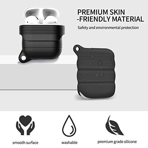 WWW Protective Case Designed for Apple AirPods 2 & 1 , 5 in 1 Accessories Set Silicone Cover for AirPods 2 and 1 Charging Case with AirPods Covers/Anti-Lost Lanyards/Keychain/Carrying Box Black