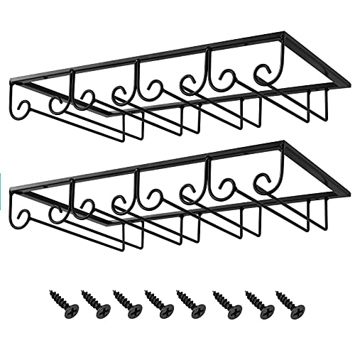 MOCOUM Under Cabinet Wine Glass Rack Stemware Rack, Wine Glasses Hanger Rack Wire Wine Glass Holder Storage Hanger for Cabinet Kitchen Bar (Black, 4 Rows 2 Pack)