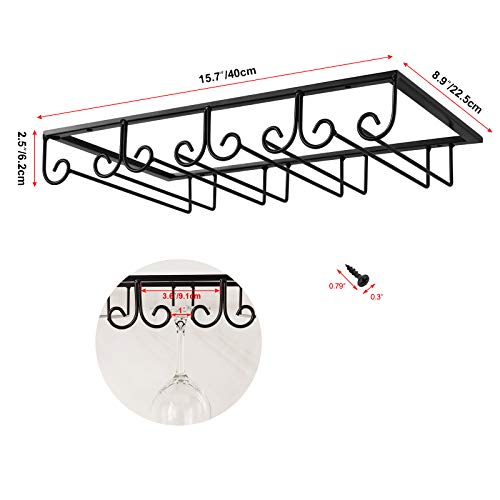 MOCOUM Under Cabinet Wine Glass Rack Stemware Rack, Wine Glasses Hanger Rack Wire Wine Glass Holder Storage Hanger for Cabinet Kitchen Bar (Black, 4 Rows 2 Pack)