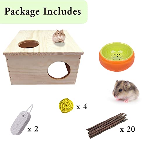 Tfwadmx Multi-Chamber Hamster House Maze Multi-Room Pine Wooden Hideouts Resting Platform Hut Exploring Tunnel Toys Habitats Decor for Mice, Gerbils, Gerbils, Mouse, Lemmings and Other Small Rodents